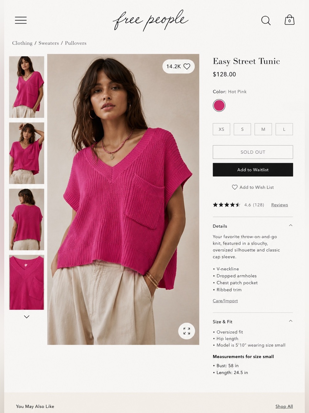 Free People Hot Pink V-Neck Oversized Tunic